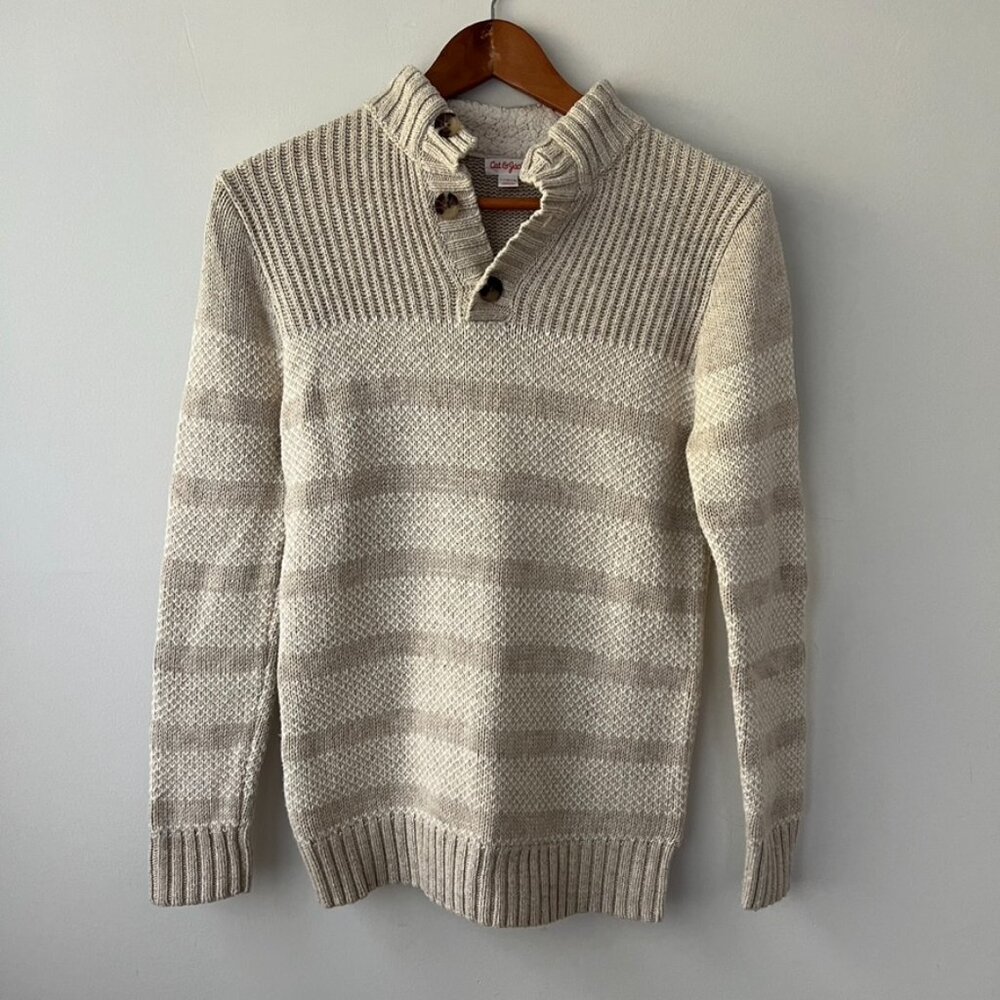 Cat & Jack, boys pull-over sweater, beige, L, long-sleeve, striped
